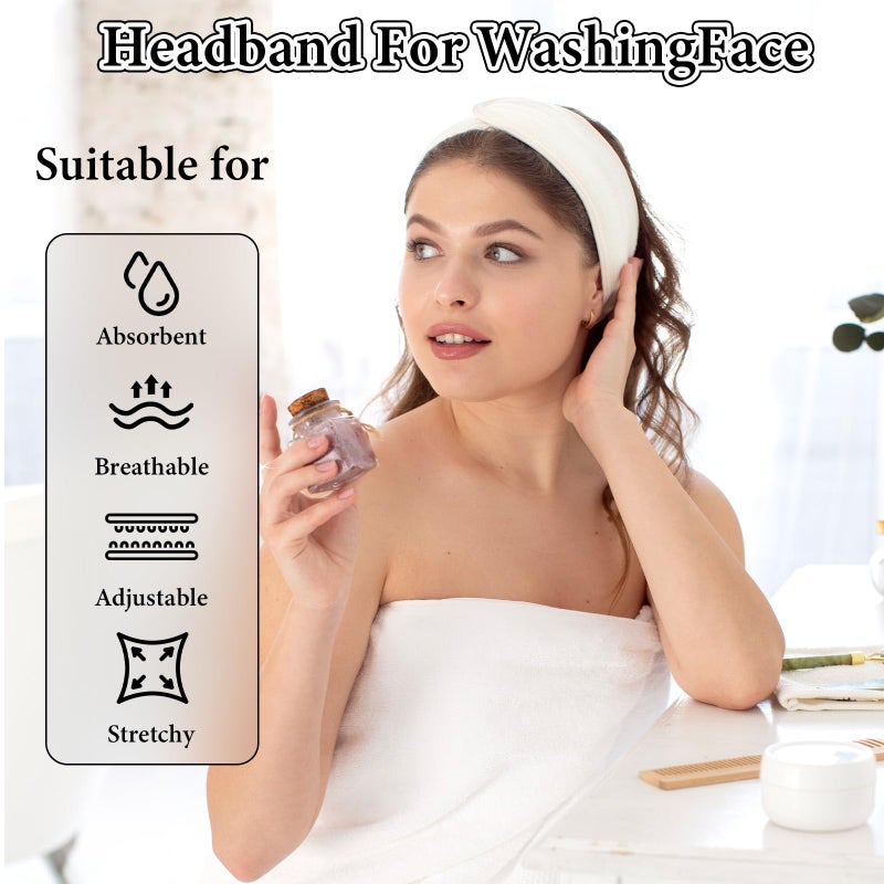 Exclaith 3 Pack Adjustable Spa Facial Headband, Ultra Soft Cotton Spa Hair Wrap, Adjustable Non-Slip Terry Cloth Bath Headband Non Slip for Washing Face, Makeup and Shower - Image 3